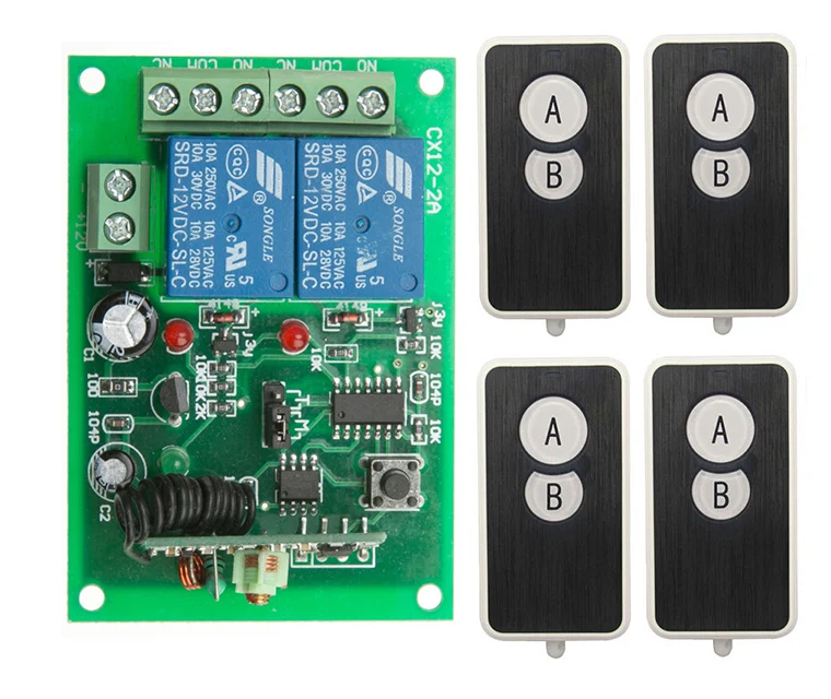 DC12V 10A 2CH Wireless RF Remote Control Switch 4* Ultra - thin acrylic Transmitter+ 1*Receiver for Appliances Gate Garage Door
DC12V 10A 2CH Wireless RF Remote Control Switch 4* Ultra - thin acrylic Transmitter+ 1*Receiver for Appliances Gate Garage Door