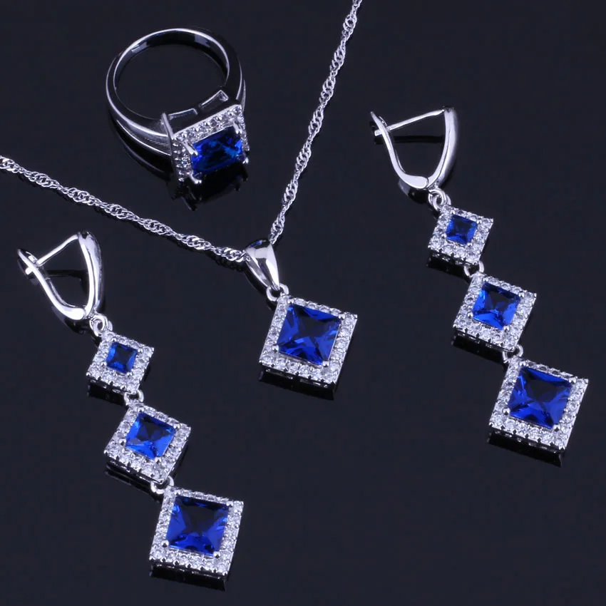 Sublime Square Blue Cubic Zirconia White CZ Silver Plated Jewelry Sets Earrings Pendant Chain Ring V0260
Sublime Square Blue Cubic Zirconia White CZ Silver Plated Jewelry Sets Earrings Pendant Chain Ring V0260