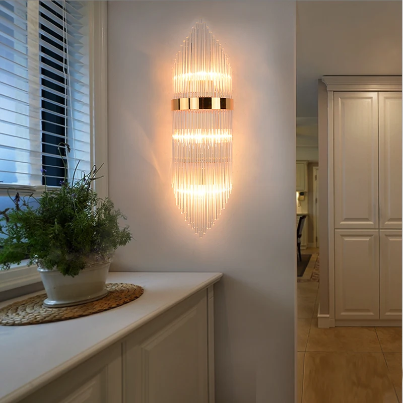 Creative Wall Light Nordic Postmodern Crystal Glass Rod Wall Lamp Hotel Bedroom Luxury Golden Wall Lights Living Room Background
Creative Wall Light Nordic Postmodern Crystal Glass Rod Wall Lamp Hotel Bedroom Luxury Golden Wall Lights Living Room Background