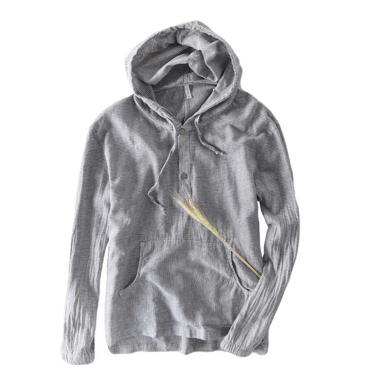 Spring Summer Long Sleeve Casual Linen Shirt Pocket Men Slimming Hooded Pullover Stripe Shirt Cotton Mixed Blouses Korean Style
Spring Summer Long Sleeve Casual Linen Shirt Pocket Men Slimming Hooded Pullover Stripe Shirt Cotton Mixed Blouses Korean Style