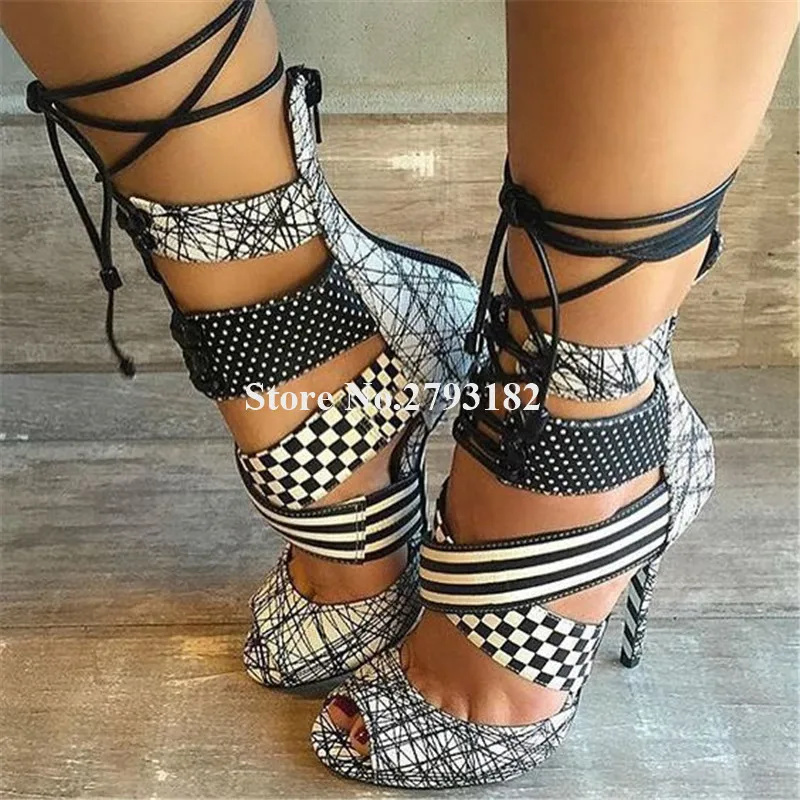 Brand Design Women Fashion Peep Toe Printed White-black Stiletto Heel Gladiator Sandals Lace-up Ankle Strap High Heel Sandals
Brand Design Women Fashion Peep Toe Printed White-black Stiletto Heel Gladiator Sandals Lace-up Ankle Strap High Heel Sandals