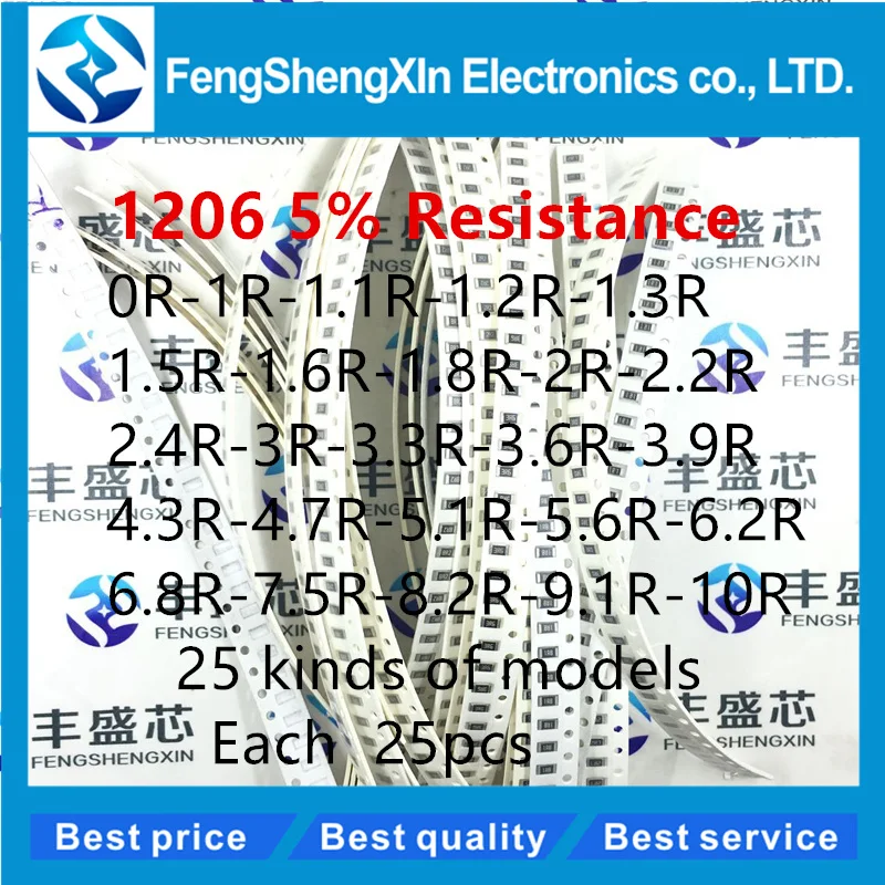 25valuesX25pcs=625pcs 1206 SMD Resistor Kit (0R~10R) 5% 100% NEW AND ORIGINAL Chip Resistance Assorted Set
25valuesX25pcs=625pcs 1206 SMD Resistor Kit (0R~10R) 5% 100% NEW AND ORIGINAL Chip Resistance Assorted Set
