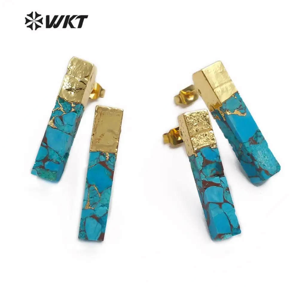 WT-E548 Delicate Design Natural Blue Vein Green Stone Earring Rectangle Shape Gemstones Gold Capped Women Stud Cute Jewelry
WT-E548 Delicate Design Natural Blue Vein Green Stone Earring Rectangle Shape Gemstones Gold Capped Women Stud Cute Jewelry