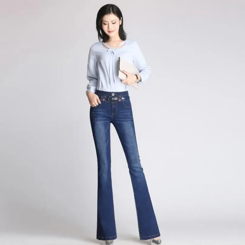 Women Embroidery flowers Jeans High Waist Slim Flare Denim Pants Bell Bottom Stretch trousers s1386 
Women Embroidery flowers Jeans High Waist Slim Flare Denim Pants Bell Bottom Stretch trousers s1386