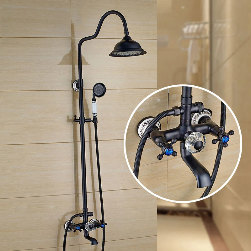Shower Faucets Black Brass Shower Set 8 Inch Shower Head Hand Shower Sprayer Commodity Shelf Wall Mounted Mixer Tap WF
Shower Faucets Black Brass Shower Set 8 Inch Shower Head Hand Shower Sprayer Commodity Shelf Wall Mounted Mixer Tap WF