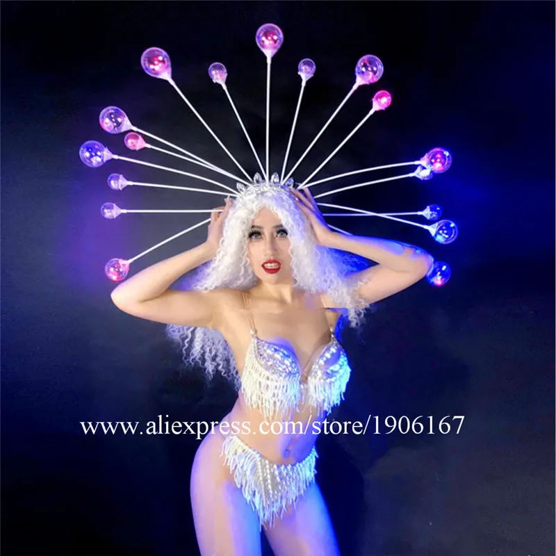 Nightclub Sexy Lady Rhinestones Bikini Party Dress Colorful LED Lights Up Headwear Stage Performance Clothes Bra And Shorts
Nightclub Sexy Lady Rhinestones Bikini Party Dress Colorful LED Lights Up Headwear Stage Performance Clothes Bra And Shorts