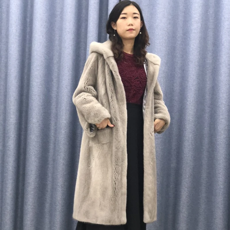Real Mink Fur Women x-Long Skirt Coat with Fur Hood Winter Warm Thick Whole Mink Fur Thick Jacket
Real Mink Fur Women x-Long Skirt Coat with Fur Hood Winter Warm Thick Whole Mink Fur Thick Jacket