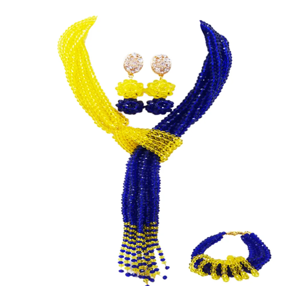 Royal Blue and Yellow Crystal Tassel Necklace Nigerian Wedding African Beads Jewelry Set
Royal Blue and Yellow Crystal Tassel Necklace Nigerian Wedding African Beads Jewelry Set