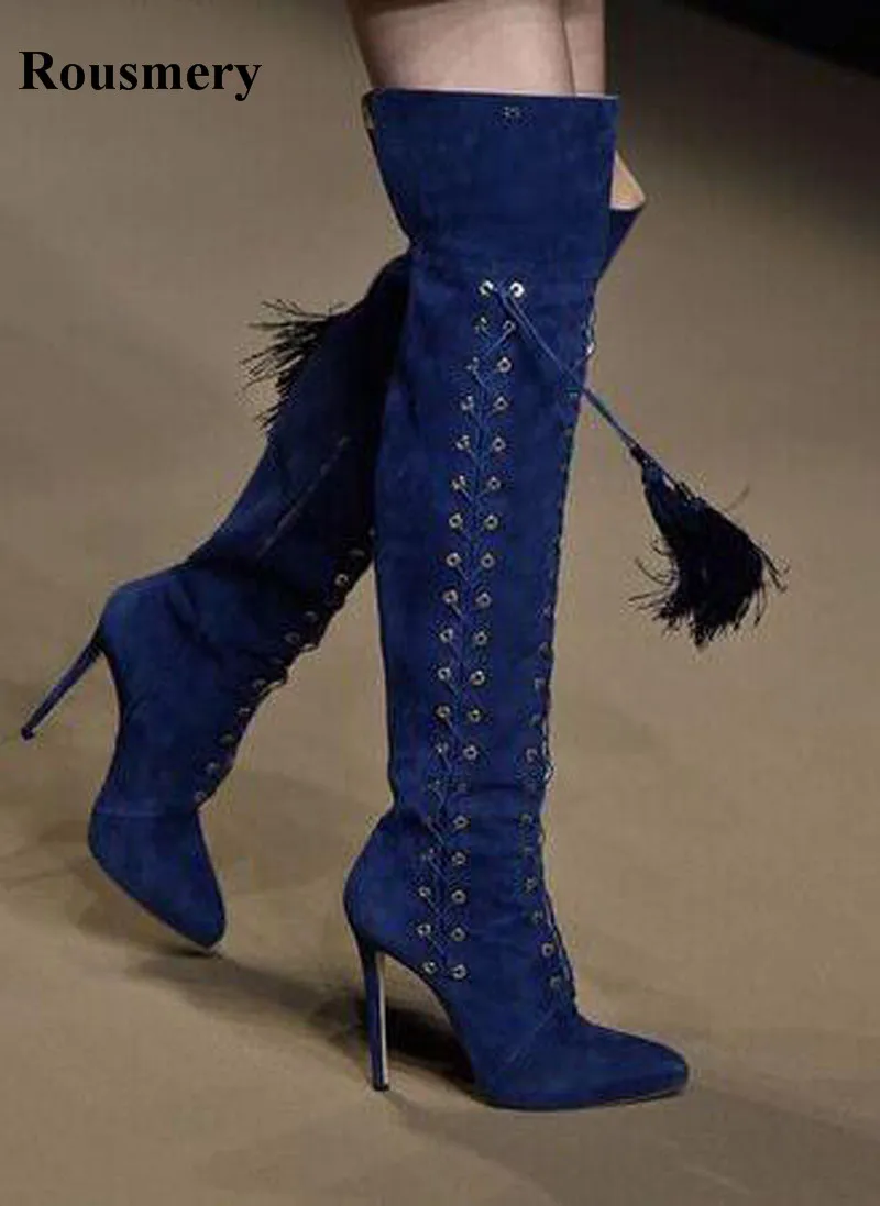New Arrival Women Fashion Pointed Toe Lace-up Suede Leather Tassels High Heel Boots Sexy Over Knee Gladiator Boots Free Shipping
New Arrival Women Fashion Pointed Toe Lace-up Suede Leather Tassels High Heel Boots Sexy Over Knee Gladiator Boots Free Shipping
