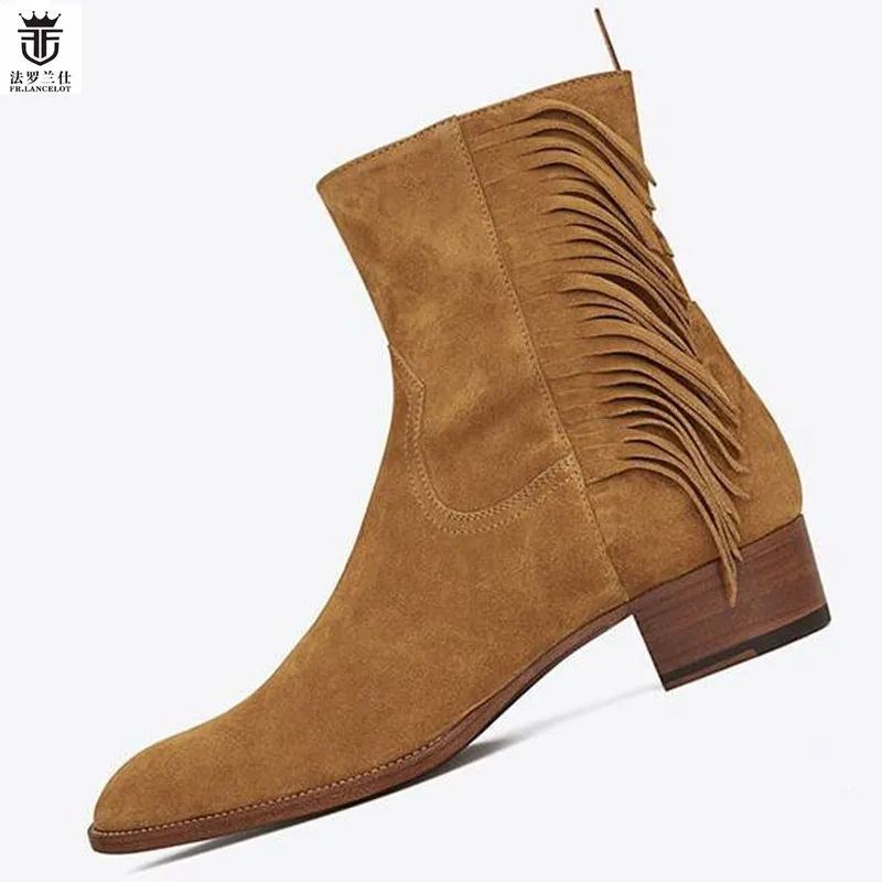2019 FR.LANCELOT Brown Suede Tassel Men Ankle Boots Side Zipper Fringe Fashion Low Heel Trainers high top Chelsea Boots Shoes
2019 FR.LANCELOT Brown Suede Tassel Men Ankle Boots Side Zipper Fringe Fashion Low Heel Trainers high top Chelsea Boots Shoes
