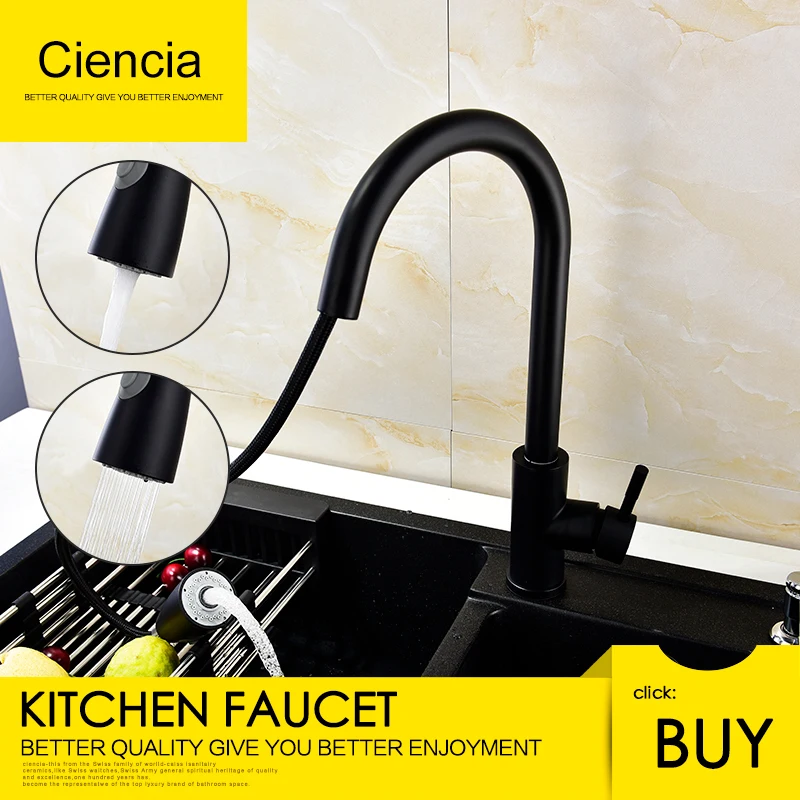 Ciencia Black Stainless Steel Brass Deck Mounted 360 Degree Rotating Pull Out Sprayer Kitchen Faucet Tap
Ciencia Black Stainless Steel Brass Deck Mounted 360 Degree Rotating Pull Out Sprayer Kitchen Faucet Tap