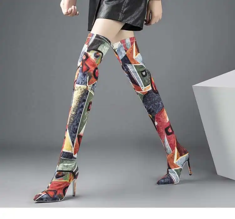 Celebrity Style Mixed Colors Stretch Fabric Women Over The Knee Boots Pointy Toe Ladies Sexy Stiletto Thigh Boots Party Boots
Celebrity Style Mixed Colors Stretch Fabric Women Over The Knee Boots Pointy Toe Ladies Sexy Stiletto Thigh Boots Party Boots