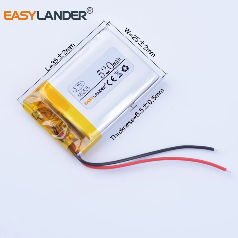 3pcs/Lot 652535 3.7V 520mAh Rechargeable Lithium Li-ion Polymer Battery Batteries
3pcs/Lot 652535 3.7V 520mAh Rechargeable Lithium Li-ion Polymer Battery Batteries