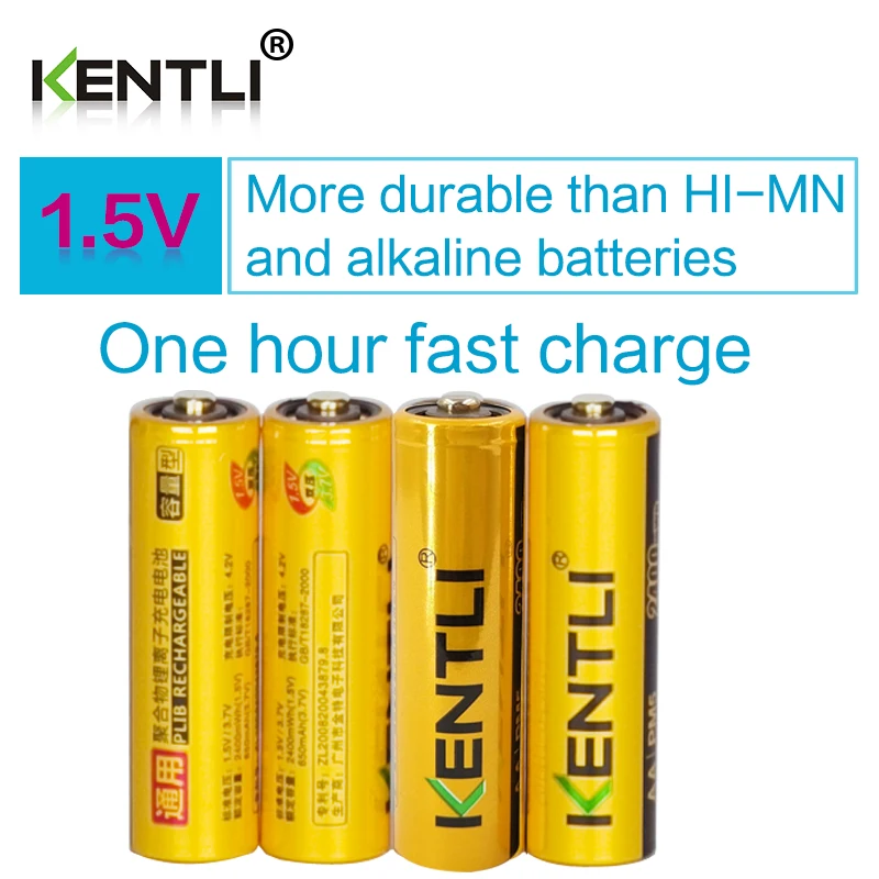 4pcs/lot KENTLI 1.5V AA 2400mWh Lithium Li-ion Li-polymer Rechargeable batteries Battery
4pcs/lot KENTLI 1.5V AA 2400mWh Lithium Li-ion Li-polymer Rechargeable batteries Battery