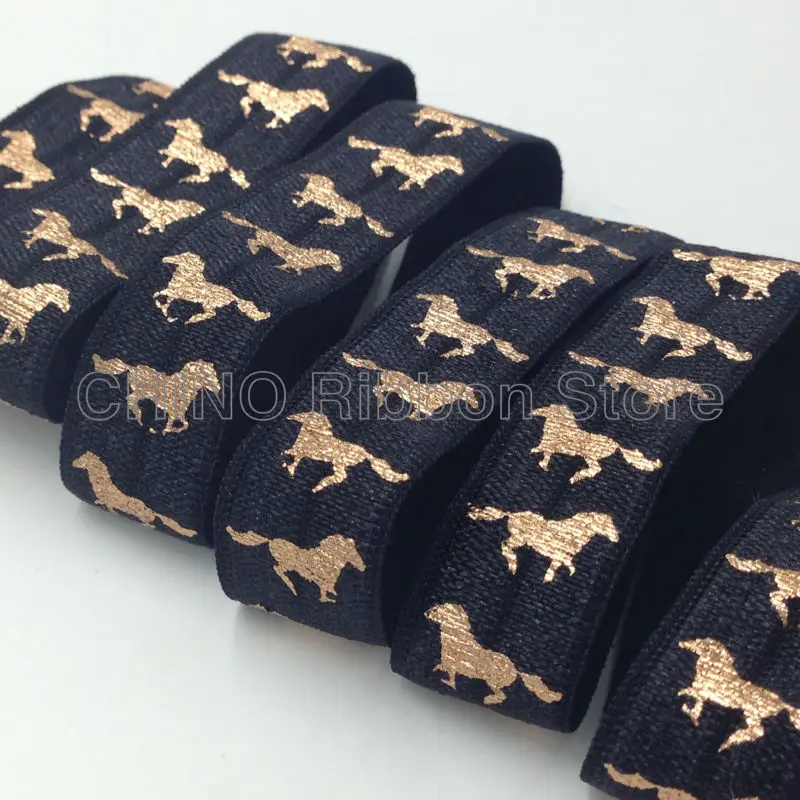 10 Yards Hot Sale 5/8" Rose Gold Foil Horse Print Fold Over Elastic Black FOE Hair Tie Ribbon for DIY Head wear Hair Accessories
10 Yards Hot Sale 5/8" Rose Gold Foil Horse Print Fold Over Elastic Black FOE Hair Tie Ribbon for DIY Head wear Hair Accessories