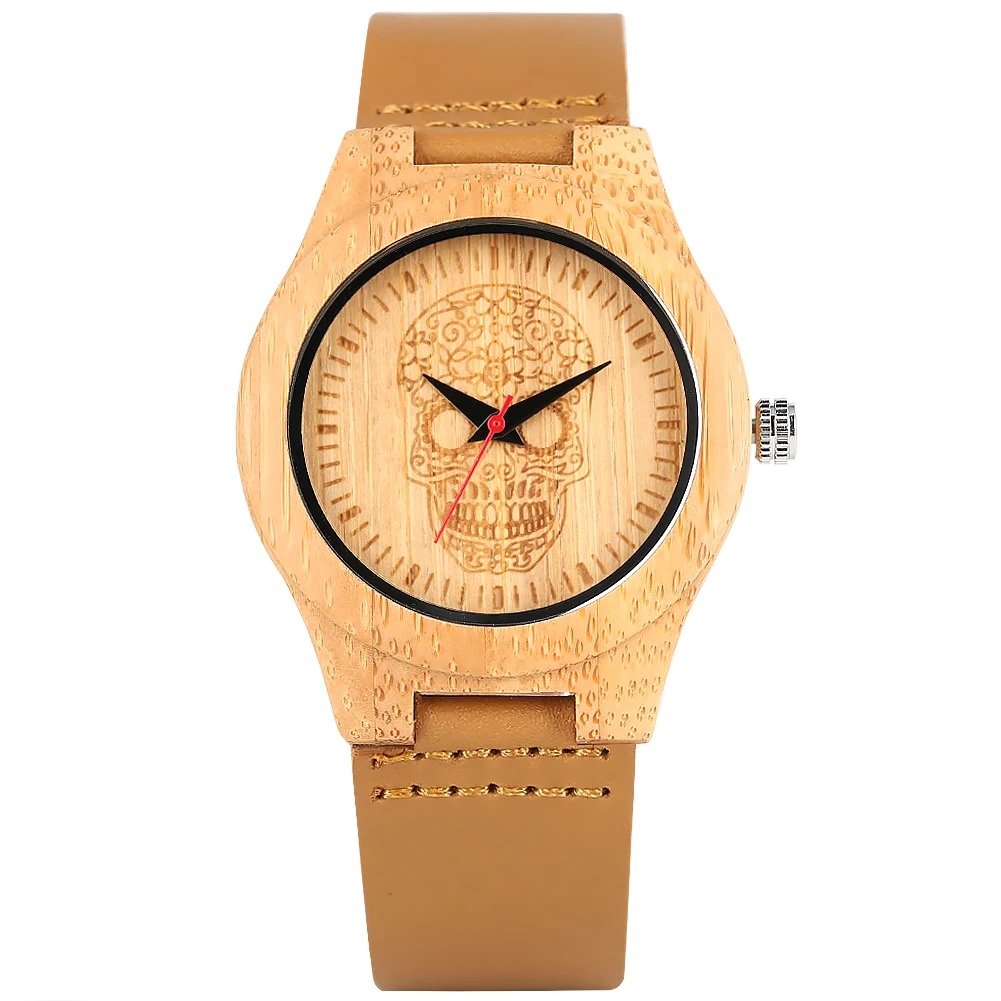 Men's Creative Skeleton Skull Design Bamboo Watch Premium Brown Hook buckle Strap Bamboo Watch Natural Quartz Bamboo Wristwatch
Men's Creative Skeleton Skull Design Bamboo Watch Premium Brown Hook buckle Strap Bamboo Watch Natural Quartz Bamboo Wristwatch