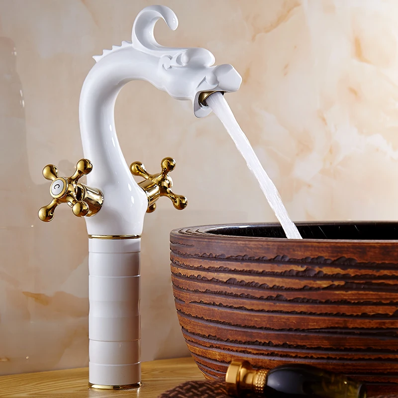 Copper antique dragon style bathroom sink basin faucet, European type basin faucet mixer hot and cold water tap white/gold/black
Copper antique dragon style bathroom sink basin faucet, European type basin faucet mixer hot and cold water tap white/gold/black