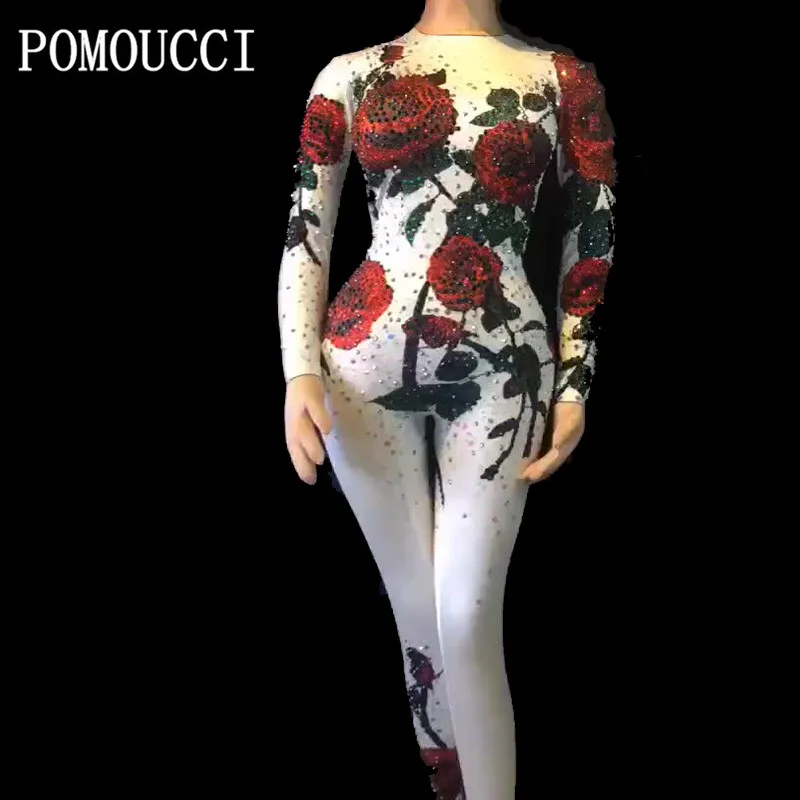 Women New Sexy Black White Jumpsuit Colorful Sparkling Rhinestone Bodysuit 3D Printed Roses Nightclub Party Dancer Stage Wear
Women New Sexy Black White Jumpsuit Colorful Sparkling Rhinestone Bodysuit 3D Printed Roses Nightclub Party Dancer Stage Wear