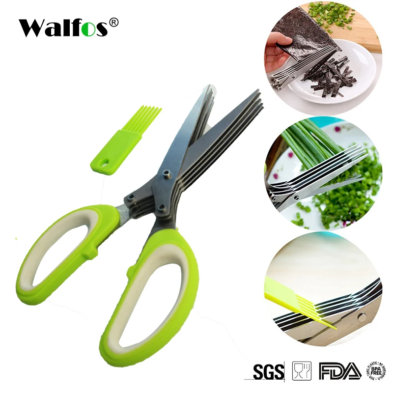 WALFOS Multi-Functional Stainless Steel Kitchen Knives 5 Blades Scissors Sushi Shredded Scallion Cuttter Herb Spices Scissors
WALFOS Multi-Functional Stainless Steel Kitchen Knives 5 Blades Scissors Sushi Shredded Scallion Cuttter Herb Spices Scissors