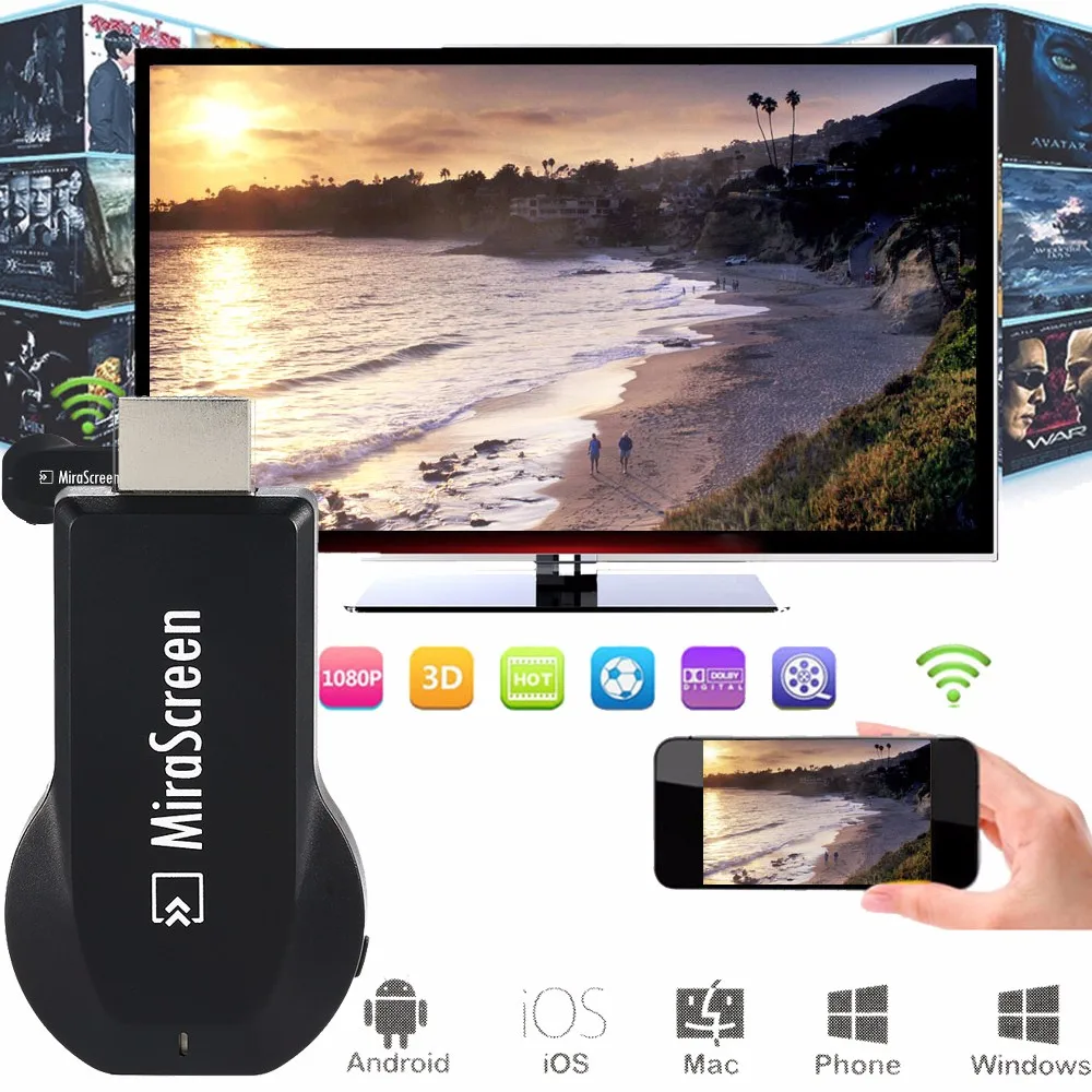 MiraScreen Miracast DLNA Airplay Screen Mirroring WiFi Display Receiver Dongle HDMI-Compatible TV Stick Support Andriod iOS
MiraScreen Miracast DLNA Airplay Screen Mirroring WiFi Display Receiver Dongle HDMI-Compatible TV Stick Support Andriod iOS