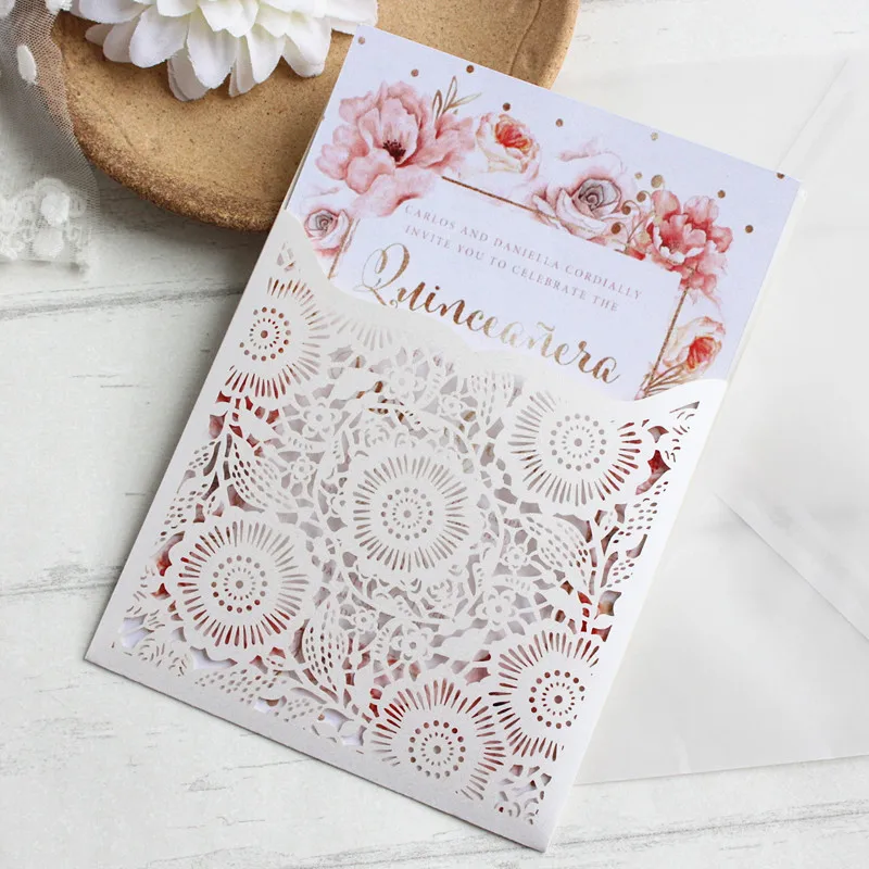 Pearl white cards invitations wedding birthday custom pocket floral laser invitation shell transparent envelop
Pearl white cards invitations wedding birthday custom pocket floral laser invitation shell transparent envelop