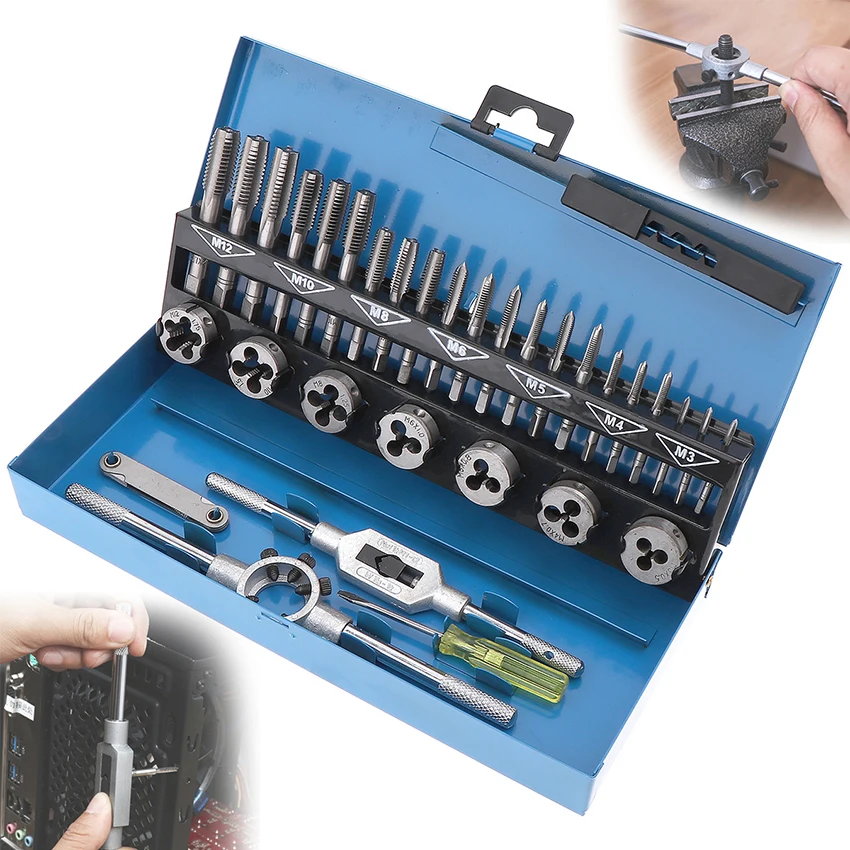 32 PCS Tap and Die Set Metric Wrench Cut M3-M12 Hand Threading Tool Tungsten Carbide Tap Die Screw Thread Making Tool Bit Set
32 PCS Tap and Die Set Metric Wrench Cut M3-M12 Hand Threading Tool Tungsten Carbide Tap Die Screw Thread Making Tool Bit Set