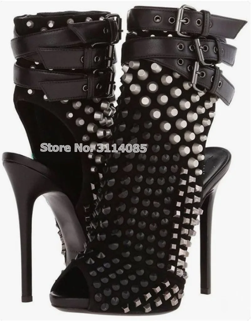 Women Stiletto Heel Black White Studded Ankle Boots Open Toe Punk Rivets Buckle Strap Dress Pump Dropship Celebrity Stage Shoes
Women Stiletto Heel Black White Studded Ankle Boots Open Toe Punk Rivets Buckle Strap Dress Pump Dropship Celebrity Stage Shoes