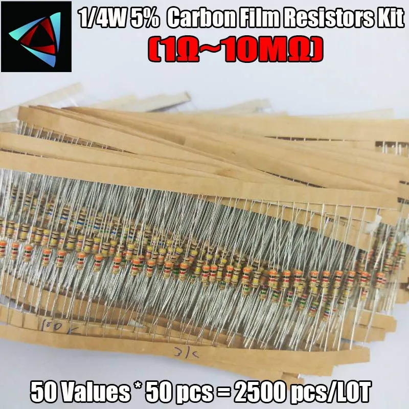 2500Pcs/Lot 1/4W 0.25w 5% 1R-10M 50Values Carbon Film Resistor Kit Assortment Pack Mix Selection
2500Pcs/Lot 1/4W 0.25w 5% 1R-10M 50Values Carbon Film Resistor Kit Assortment Pack Mix Selection