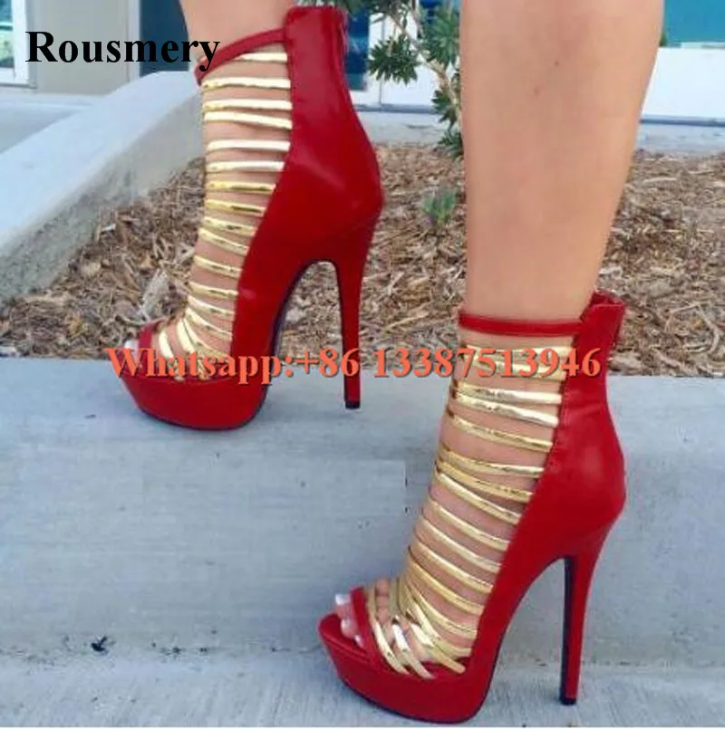 High Quality Women Fashion Open Toe Red Suede Leather Platform Sandals Cut-out Gold Straps Gladiator Sandals High Heel Sandals
High Quality Women Fashion Open Toe Red Suede Leather Platform Sandals Cut-out Gold Straps Gladiator Sandals High Heel Sandals
