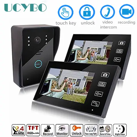 7" video door phone intercom system wireless wifi video doorbell 2 monitor door camera infared ir home apartment video doorphone