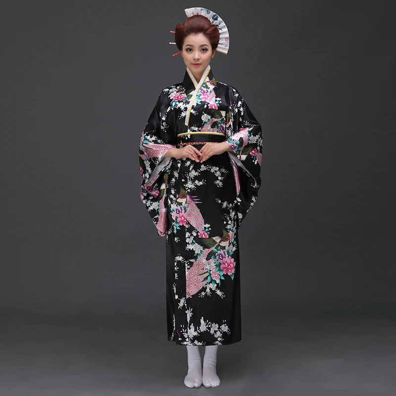 Black Vintage Japanese Women's Kimono Bath Gown Ladies Faux Silk Yukata With Obi Performance Dance Dress Cosplay Clothing
Black Vintage Japanese Women's Kimono Bath Gown Ladies Faux Silk Yukata With Obi Performance Dance Dress Cosplay Clothing