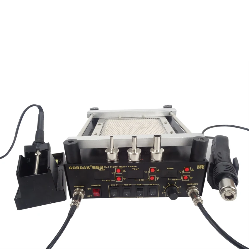 50w Triple Preheating Station BGA Rework Station Hot Air Gun, Soldering Iron, Hot Air Rework Station 863
50w Triple Preheating Station BGA Rework Station Hot Air Gun, Soldering Iron, Hot Air Rework Station 863