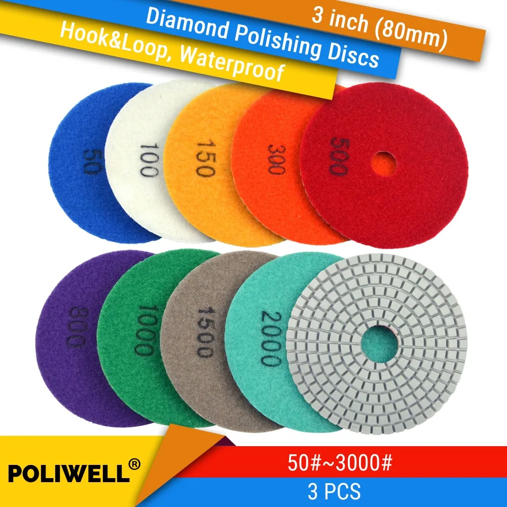 3PCS 3 Inch(80mm) Diamond Hook&Loop Round Waterproof Grinding Discs For Granite Stone Concrete Marble Wet/Dry Polishing
3PCS 3 Inch(80mm) Diamond Hook&Loop Round Waterproof Grinding Discs For Granite Stone Concrete Marble Wet/Dry Polishing