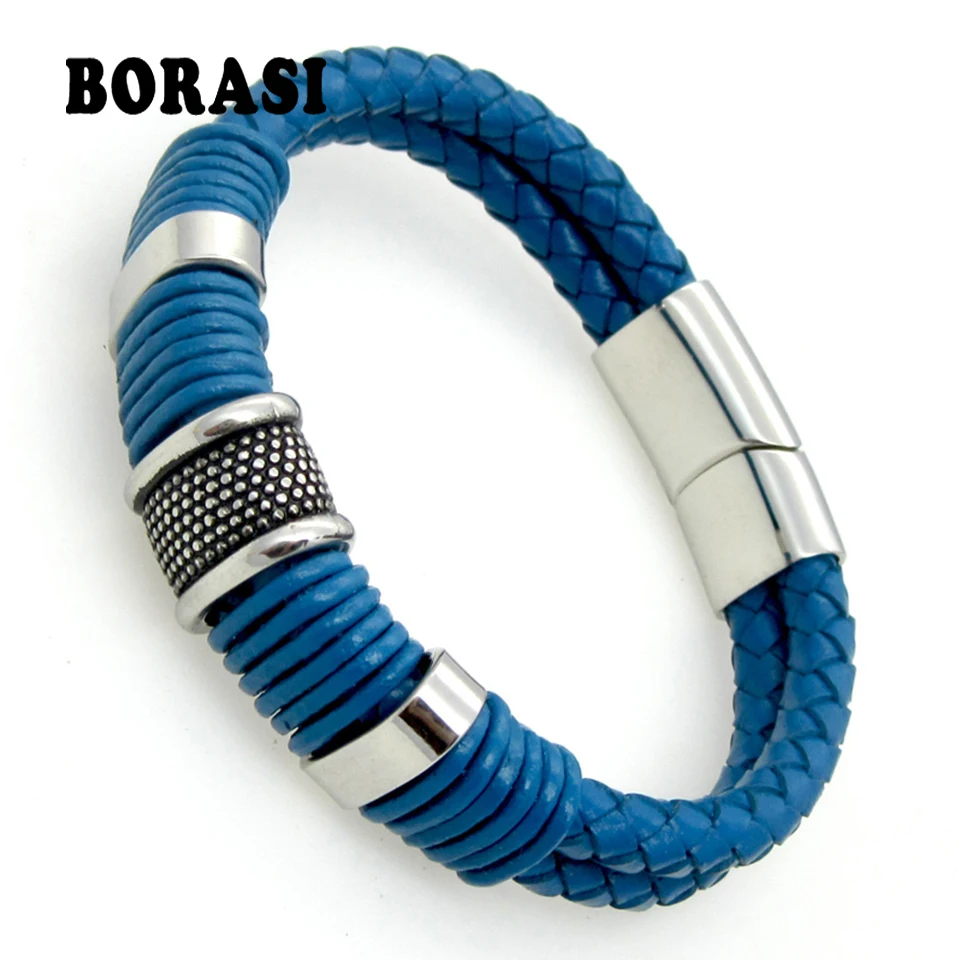 Blue Genuine Leather Bracelet Men Jewelry Stainless Steel Leather Braid Bracelet With Magnetic Buckle Claps pulseiras masculina
Blue Genuine Leather Bracelet Men Jewelry Stainless Steel Leather Braid Bracelet With Magnetic Buckle Claps pulseiras masculina