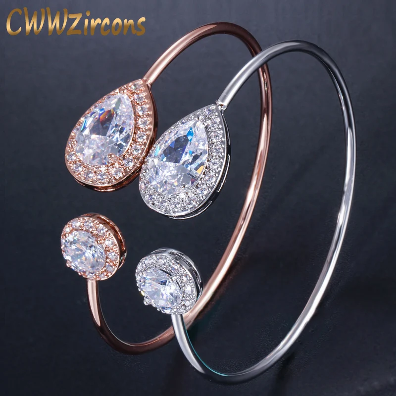 CWWZircons Free Size Woman Rose Gold Silver Plated Jewelry Round Water Drop Cubic Zirconia Crystal Fashion Ladies Bangles BG020
CWWZircons Free Size Woman Rose Gold Silver Plated Jewelry Round Water Drop Cubic Zirconia Crystal Fashion Ladies Bangles BG020