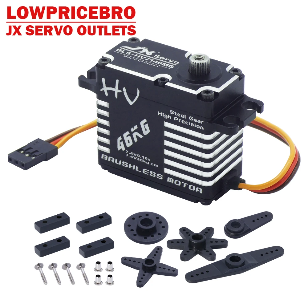JX BLS-HV7146MG 46KG Full CNC Aluminium Digital Brushless Standard Waterproof Servo for 50cc to 100cc Airplane
JX BLS-HV7146MG 46KG Full CNC Aluminium Digital Brushless Standard Waterproof Servo for 50cc to 100cc Airplane