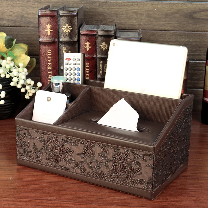 Multifunctional Imitation Leather Tissue Box, Remote Control Storage Box