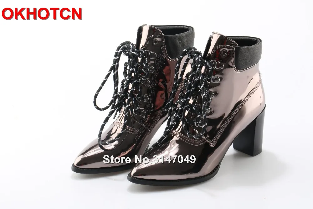 Rose Gold Patent Leather Women Ankle Boots Chunky Thick High Heel Party Shoes For Ladies Brand Autumn Shoes Woman 2019 Hot Sales
Rose Gold Patent Leather Women Ankle Boots Chunky Thick High Heel Party Shoes For Ladies Brand Autumn Shoes Woman 2019 Hot Sales