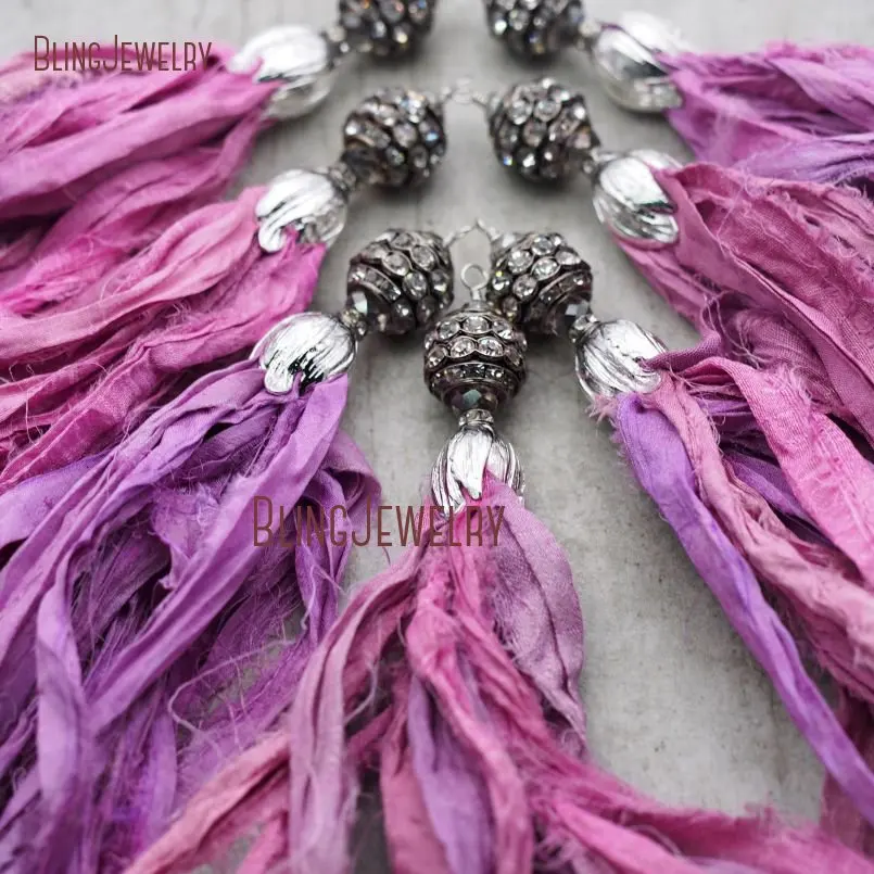Cerise Pink Sari Silk Tassel Pendant Antique and Big Crystal Ball Accent PM8963
Cerise Pink Sari Silk Tassel Pendant Antique and Big Crystal Ball Accent PM8963