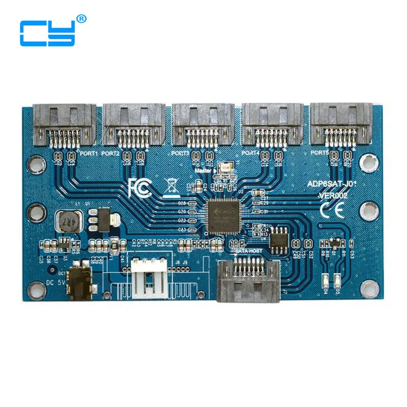 SATA 1 to 5 Hub PM Router Port Multiplier Riser Card Splitter Storage Adapter JMB321 chipset
SATA 1 to 5 Hub PM Router Port Multiplier Riser Card Splitter Storage Adapter JMB321 chipset