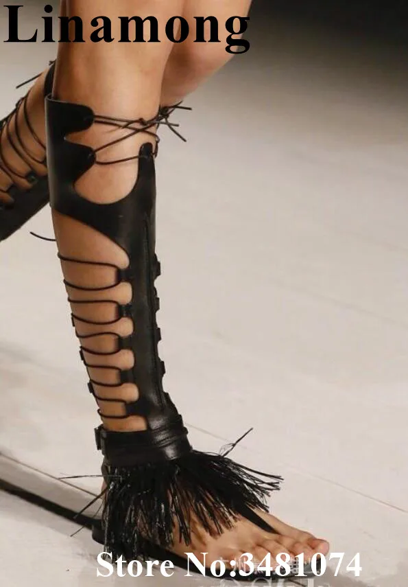 Summer Women Boots Fashion Cross-tied Fringe Design Black Flat With Hollow WOmen Shoes Knee-High Boots
Summer Women Boots Fashion Cross-tied Fringe Design Black Flat With Hollow WOmen Shoes Knee-High Boots