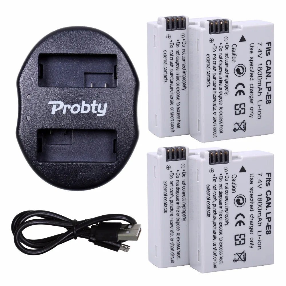 4Pcs Probty LP-E8 LPE8 LP E8 Camera Battery + USB Dual Charger For Canon EOS 550D 600D 650D 700D Rebel X4 X5 X6i X7 1800mAh
4Pcs Probty LP-E8 LPE8 LP E8 Camera Battery + USB Dual Charger For Canon EOS 550D 600D 650D 700D Rebel X4 X5 X6i X7 1800mAh