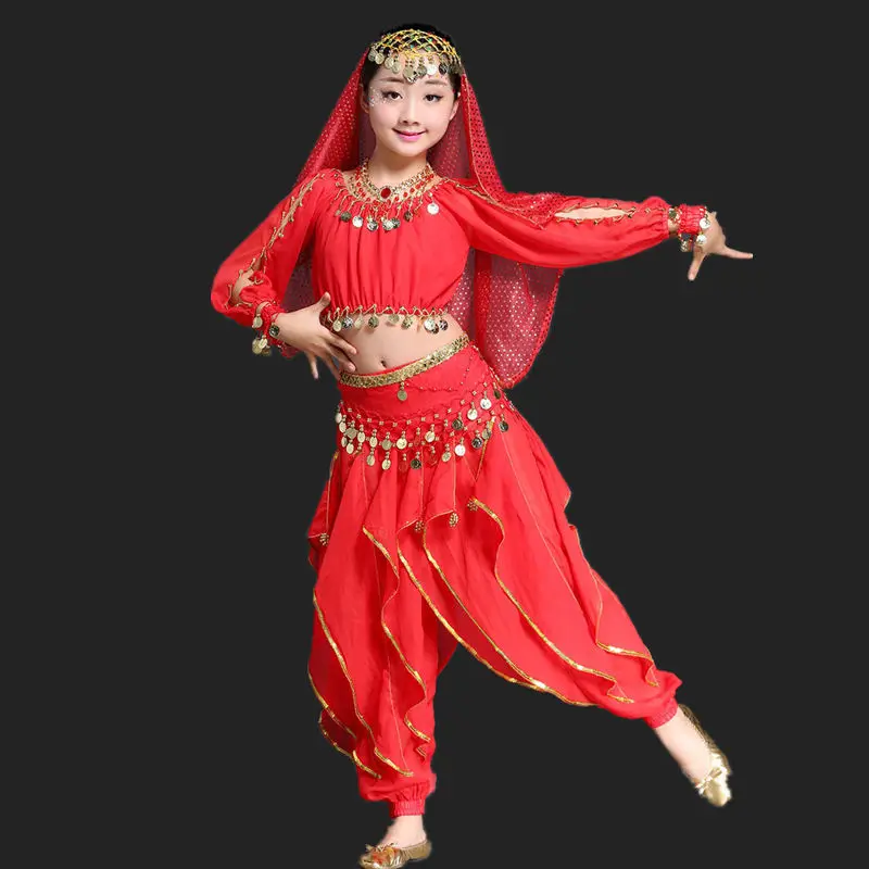 Belly Dance Indian Costume Children Set 5-piece (Top, Belt, Pants, Headpiece and Sleeves) Bollywood Dance Girls Costumes
Belly Dance Indian Costume Children Set 5-piece (Top, Belt, Pants, Headpiece and Sleeves) Bollywood Dance Girls Costumes