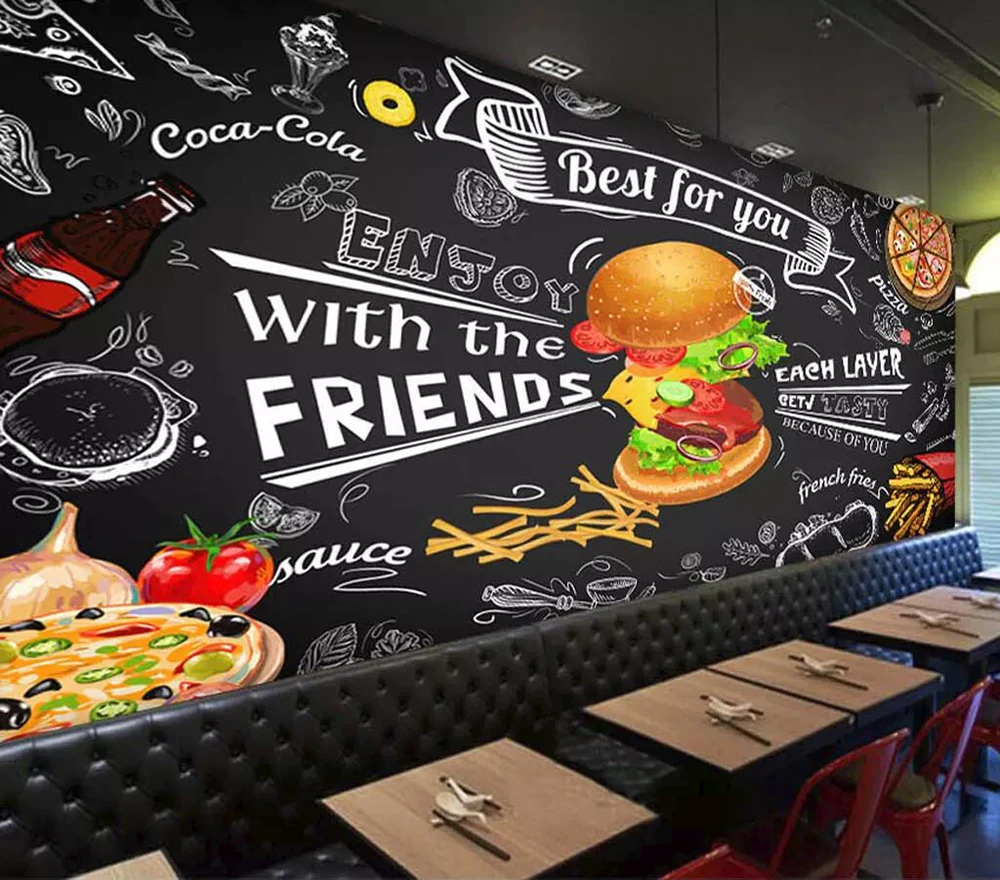 Commercial wallpaper Hand-painted style hamburger fast-food restaurant snack bar background wall 
Commercial wallpaper Hand-painted style hamburger fast-food restaurant snack bar background wall