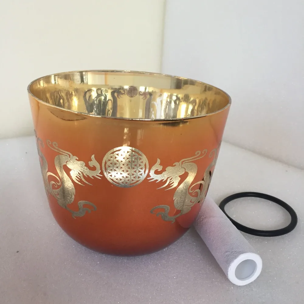 3th octave 8 inch E note solar plexus chakra mixed color Crystal Singing Bowl with carved "dragon and Flower of life".
3th octave 8 inch E note solar plexus chakra mixed color Crystal Singing Bowl with carved "dragon and Flower of life".