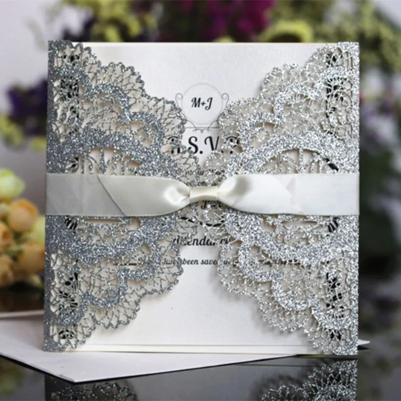 Glittery lace wedding invitation card love birds flower laser cutting party invitation 50pcs
Glittery lace wedding invitation card love birds flower laser cutting party invitation 50pcs