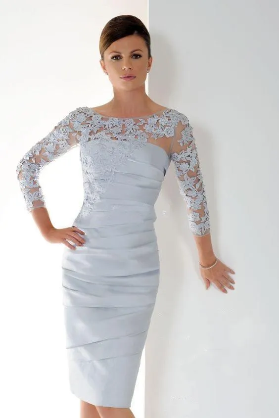 Silver Mother Of The Bride Dresses Sheath 3/4 Sleeves Appliques Groom Short Wedding Party Dress Mother Dresses For Wedding
Silver Mother Of The Bride Dresses Sheath 3/4 Sleeves Appliques Groom Short Wedding Party Dress Mother Dresses For Wedding