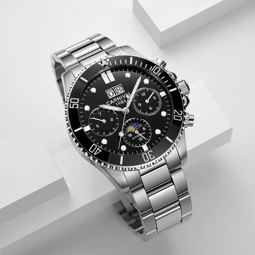 Professional Sport Watch Waterproof CARNIVAL Multifunction Automatic Watch Men Calendar Moon phase Luminous Mechanical Watches
Professional Sport Watch Waterproof CARNIVAL Multifunction Automatic Watch Men Calendar Moon phase Luminous Mechanical Watches