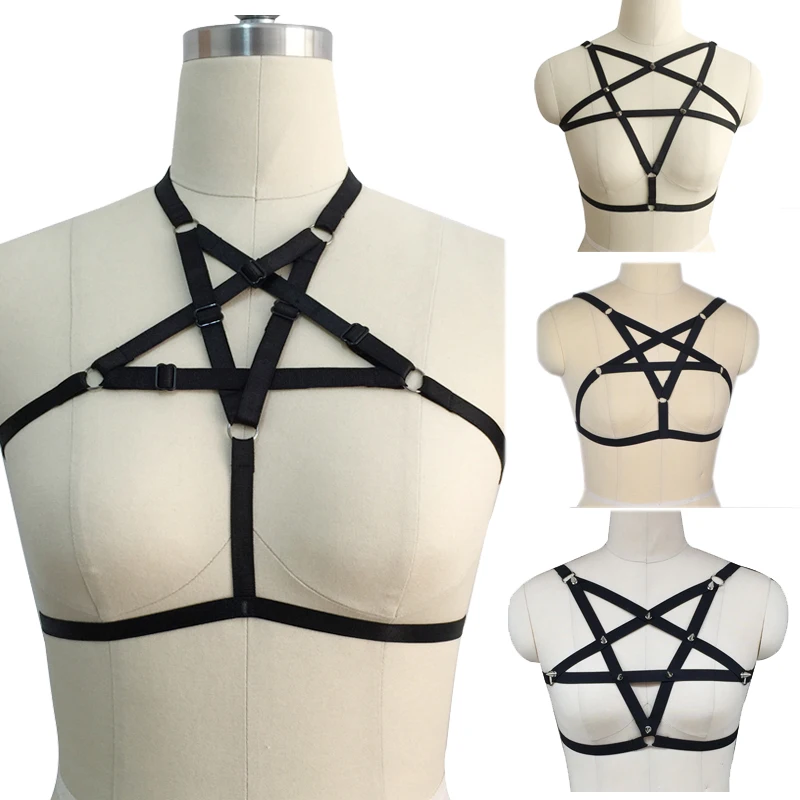 Goth pentagram shape body harness bra fetish lingerie bondage bra 90's cosplay costume sexy crop top underwear O0006
Goth pentagram shape body harness bra fetish lingerie bondage bra 90's cosplay costume sexy crop top underwear O0006