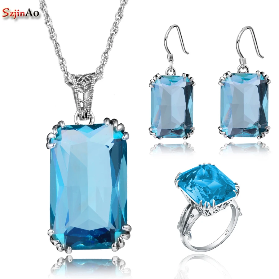 Szjinao Wedding Jewelry Sets Aquamarine Earring/Pendant/Ring For Brides Accessories Real 925 Sterling Silver Gift Women
Szjinao Wedding Jewelry Sets Aquamarine Earring/Pendant/Ring For Brides Accessories Real 925 Sterling Silver Gift Women
